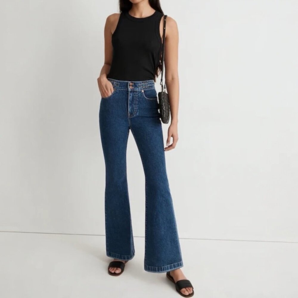 Madewell The Perfect Vintage Flare Jean Sz 28 High Rise Bright Dark Indigo Wash